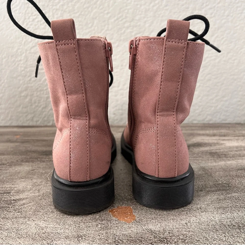 Celia pink combat boots with black laces and sole girls size 11